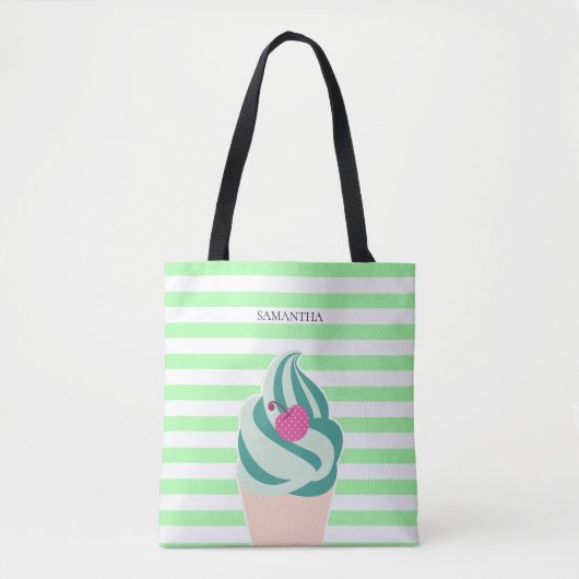 Mint Swirl Ice Cream Striped Persoonlijk Tote Bag (Voorkant)
