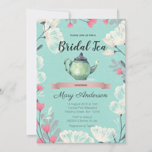 Mint Tea Party Bridal Shower Invitation Kaart (Voorkant)