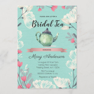 Mint Tea Party Bridal Shower Invitation Kaart