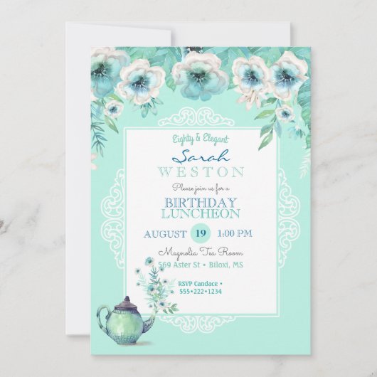 Mint Tea Teapot Waterverf Flowers Kaart (Voorkant)