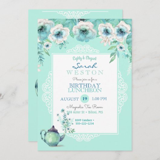 Mint Tea Teapot Waterverf Flowers Kaart (Voorkant / Achterkant)