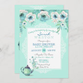 Mint Tea Teapot Waterverf Flowers Kaart (Voorkant / Achterkant)