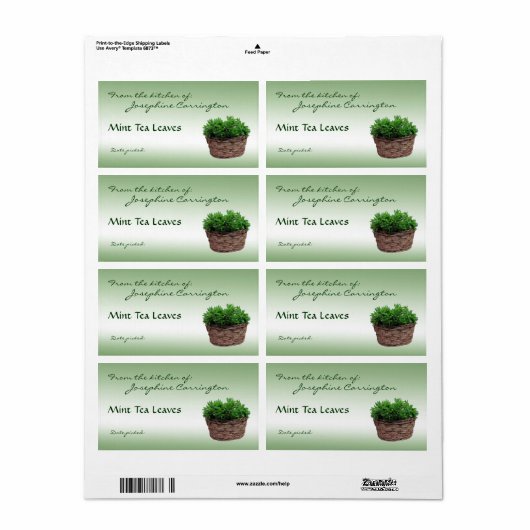 Mint Tea verliet labels (Full Sheet)