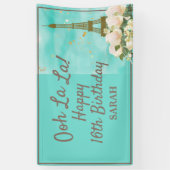 Mint Teal Goud Sweet 16 Parijs Eiffeltoren Spandoek (Verticaal)