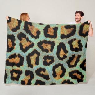 Mint Tease me blauwgroen luipspafdruk Fleece Deken