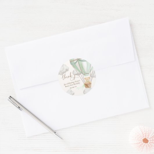 Mint Teddy Bear Bedankt Beary eerste verjaardag Ronde Sticker (Envelop)