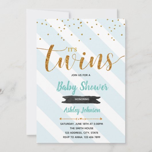 Mint thema twin baby shower uitnodiging (Voorkant)