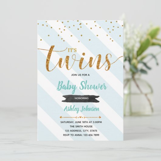 Mint thema twin baby shower uitnodiging (Staand voorkant)