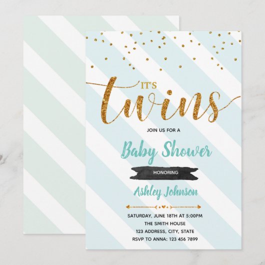 Mint thema twin baby shower uitnodiging (Voorkant / Achterkant)