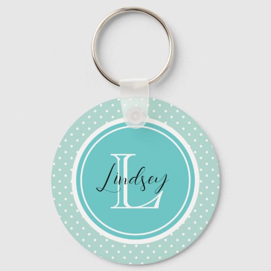Mint Tiny Polka Dots met aangepast monogram Sleutelhanger (Voorkant)