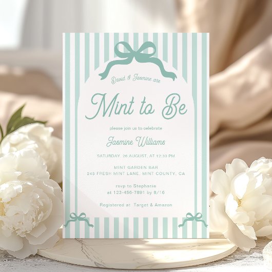 Mint To Be Bow Stripes Bridal Shower Kaart
