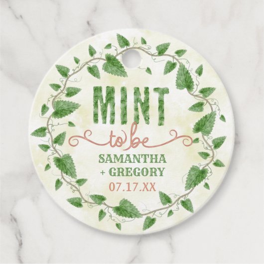Mint to be bruiloft douche Waterverf bladkrans Bedankjes Labels (Voorkant)