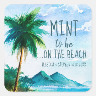 Mint to Be Favor Tropical Beach Bruiloft Vierkante Sticker