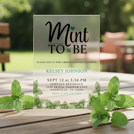 Mint to Be Mint Leaf Bridal Shower Acryl Uitnodigingen