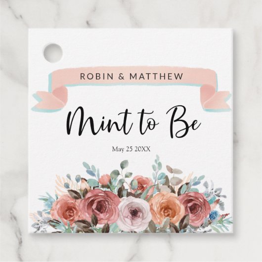 Mint to be, perzik, bloesem, munt bloemenbruiloft bedankjes labels (Voorkant)