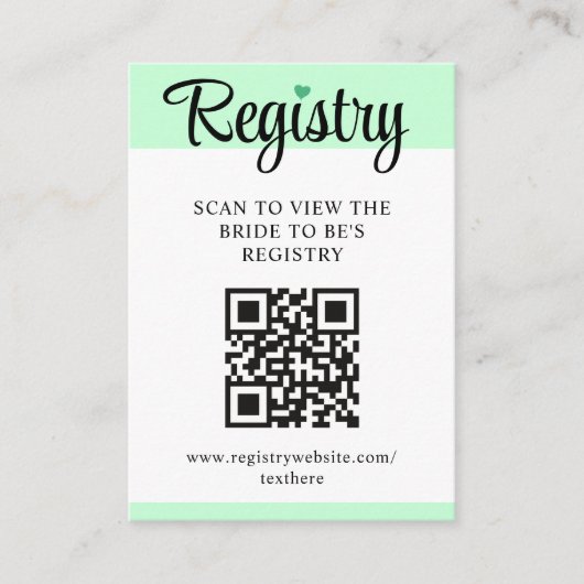 Mint to Be QR Code Wedding Registry Bridal Shower Informatiekaartje (Voorkant)