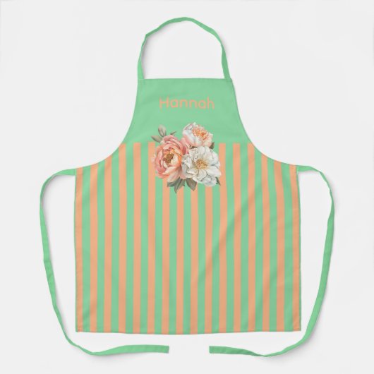Mint Top met Sinaasappel Stripes Bloemen Schort (Voorkant)