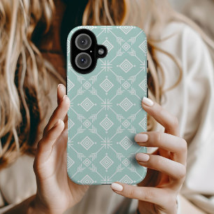 Mint Trendy Arrow Tribal Print iPhone 16 Hoesje
