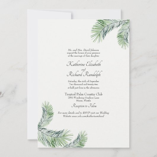 Mint Tropical Palm One Venue Wedding Website Kaart (Voorkant)