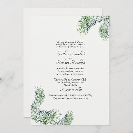 Mint Tropical Palm One Venue Wedding Website Kaart (Voorkant / Achterkant)