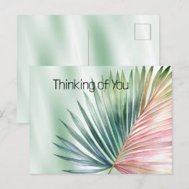 Mint Tropical Pink Green Leaf Briefkaart