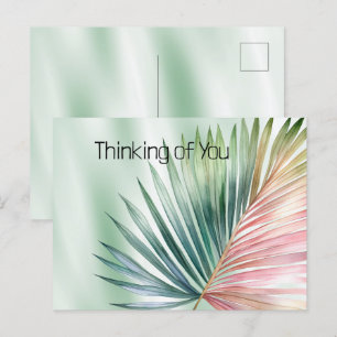 Mint Tropical Pink Green Leaf Briefkaart