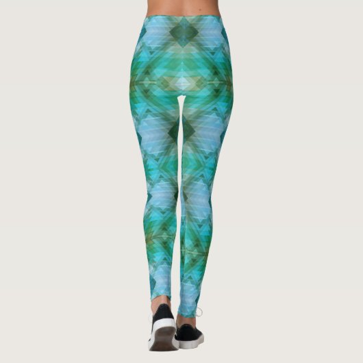 Mint Turquoise Abstracte Geometrische Patroon Legg Leggings (Achterkant)