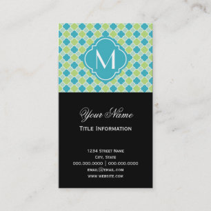 Mint Turquoise en Green Quatrefoil Pattern Visitekaartje