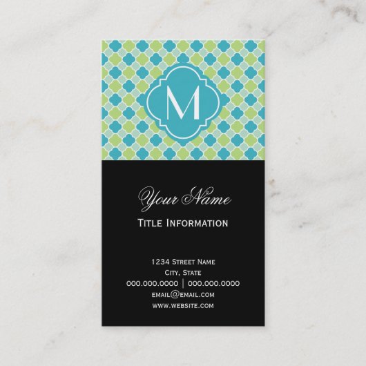 Mint Turquoise en Green Quatrefoil Pattern Visitekaartje (Voorkant)