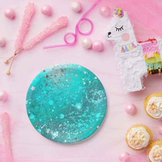 Mint Turquoise Foil Achtergrond Papieren Bordje (Feest)
