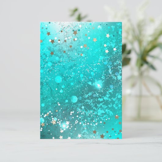 Mint Turquoise Foil Achtergrond RSVP Kaartje (Staand voorkant)