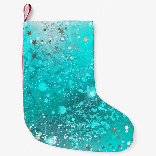 Mint Turquoise Folie Achtergrond Kleine Kerstsok (Voorkant)