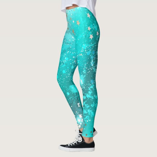 Mint Turquoise Folie Achtergrond Leggings (Links)