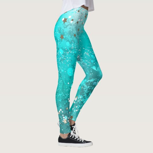 Mint Turquoise Folie Achtergrond Leggings (Rechts)