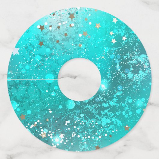 Mint Turquoise Folie Achtergrond Wijnglaslabel (Voorkant)