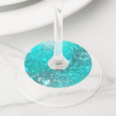 Mint Turquoise Folie Achtergrond Wijnglaslabel (Dichtbij)