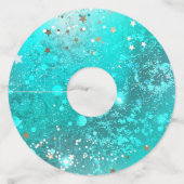 Mint Turquoise Folie Achtergrond Wijnglaslabel (Achterkant)