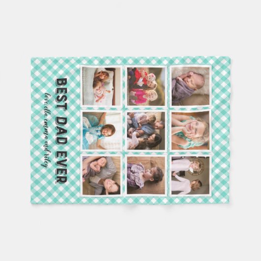 Mint Turquoise Gingham Best Dad ever Photo Collage Fleece Deken (Voorkant (Horizontaal))