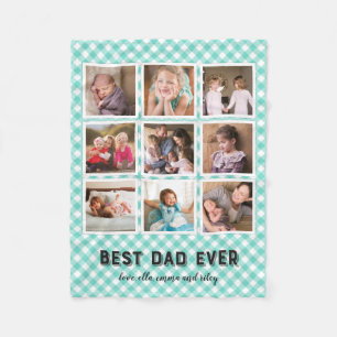 Mint Turquoise Gingham Best Dad ever Photo Collage Fleece Deken