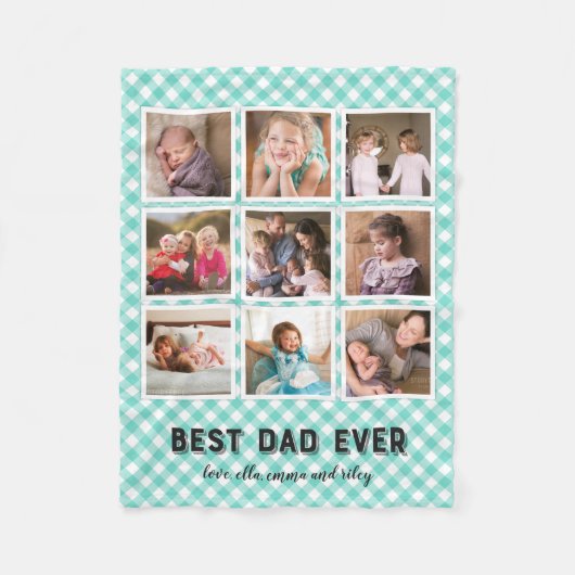 Mint Turquoise Gingham Best Dad ever Photo Collage Fleece Deken (Voorkant)
