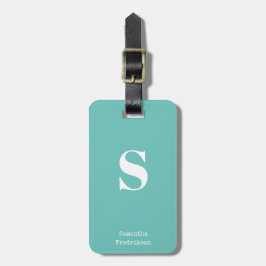 Mint Turquoise Groen Monogram Stijlvolle Typewrite Bagagelabel