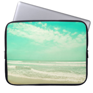 Mint turquoise retro strand background,,beac laptop sleeve