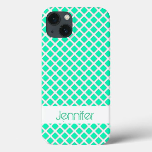 Mint Turquoise Schuinstaande Vierkanten Naam Perso Case-Mate iPhone Case (Achterkant)