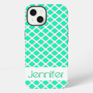 Mint Turquoise Schuinstaande Vierkanten Naam Perso iPhone 13 Hoesje