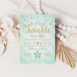 Mint Twinkle Little Star Baby shower Invitation Kaart