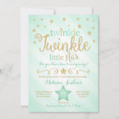 Mint Twinkle Little Star Baby shower Invitation Kaart (Voorkant)