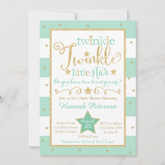 Mint Twinkle Little Star Baby shower Invitation Kaart (Voorkant)