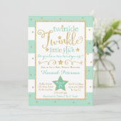 Mint Twinkle Little Star Baby shower Invitation Kaart (Staand voorkant)