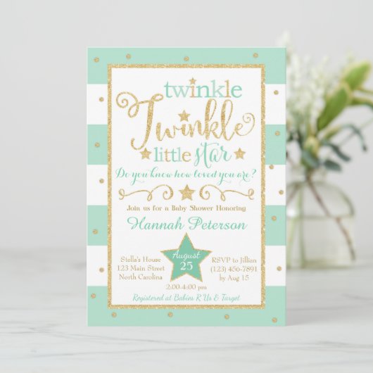 Mint Twinkle Little Star Baby shower Invitation Kaart (Staand voorkant)
