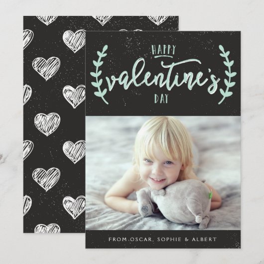 Mint Typografie Rustic Chalkboard Valentijnsdag Feestdagenkaart (Voorkant / Achterkant)